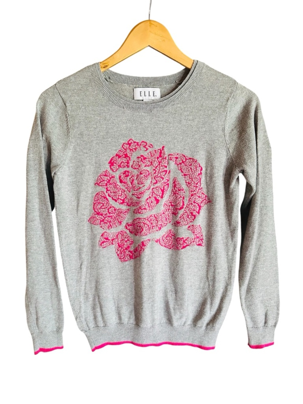 Elle Gray Sweater with Pink Rose